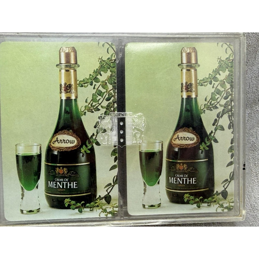 Vintage Fournier Arrow Creme de Menthe Playing Cards Double Deck Acrylic Case